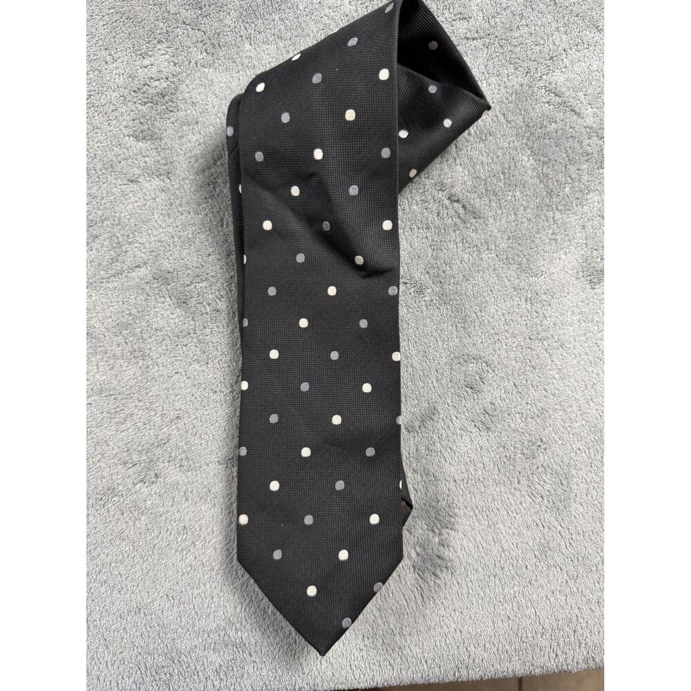 Satya Paul Samsaar Mens Black Polka Dot Polyester Necktie Kibass Lining